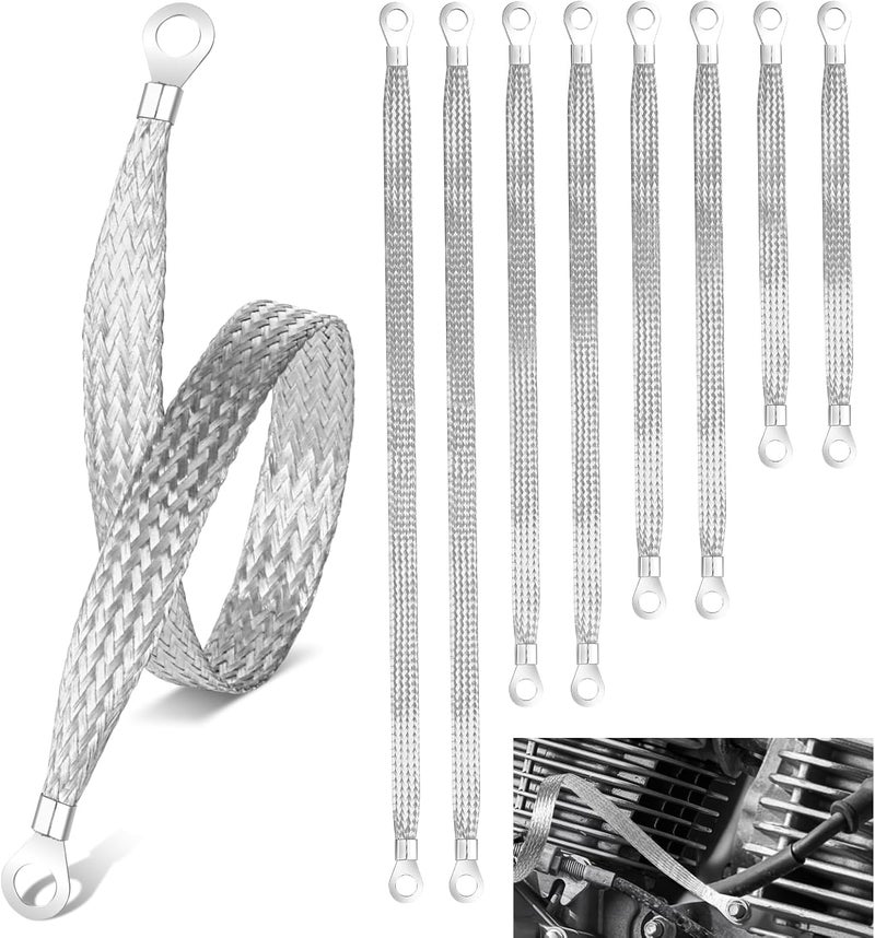 Draupnir 8pcs Ground Straps, 10/13/15/20 inch Grounding Strap Professional Vehicle Engine Grounding Strap Copper Braided GroundStrap Automotive Ground Straps Wire GroundStrap for Most Cars (Silver-Thicken) - Image 1
